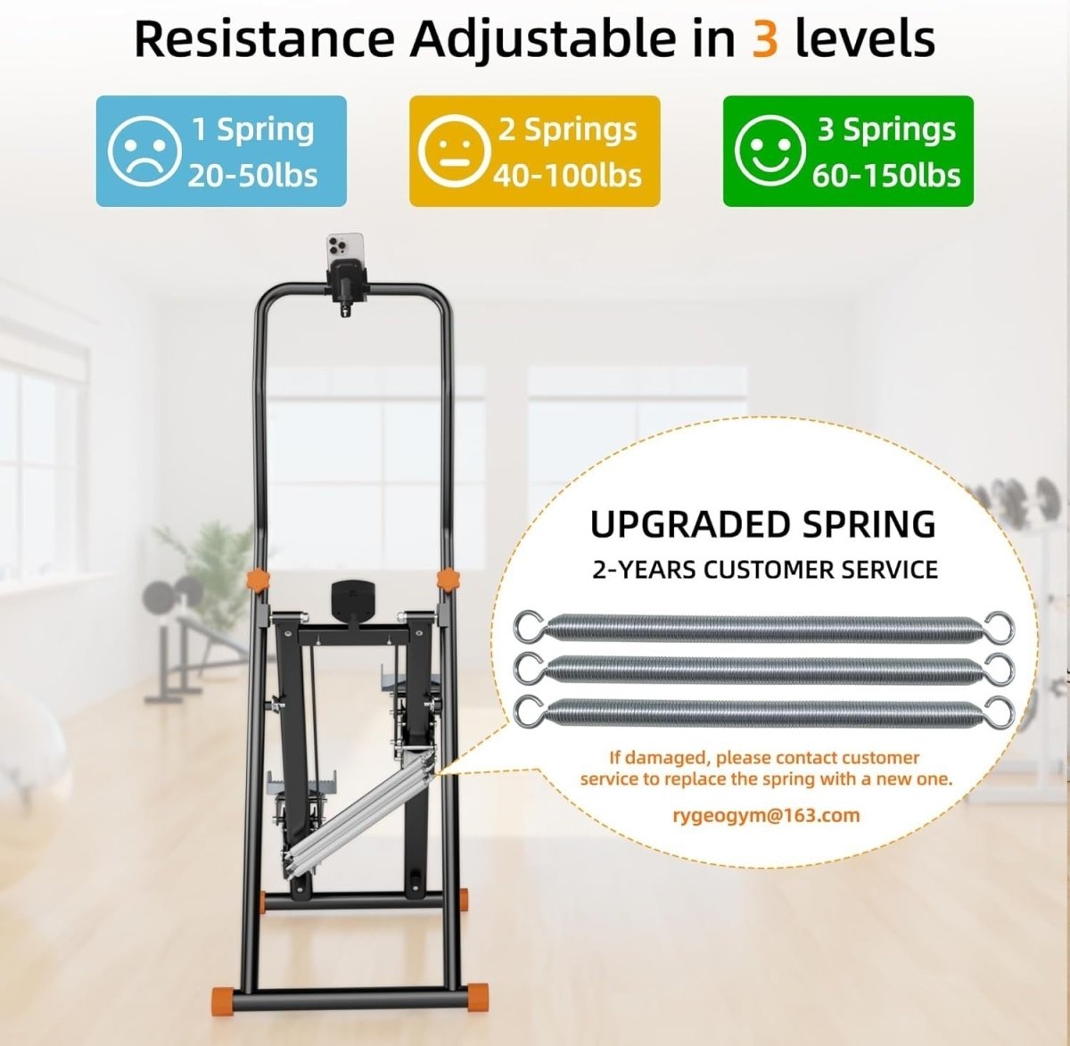 Foldable Vertical Stair Stepper Climber Adjustable Resistance Handle & Holder - Kwikley