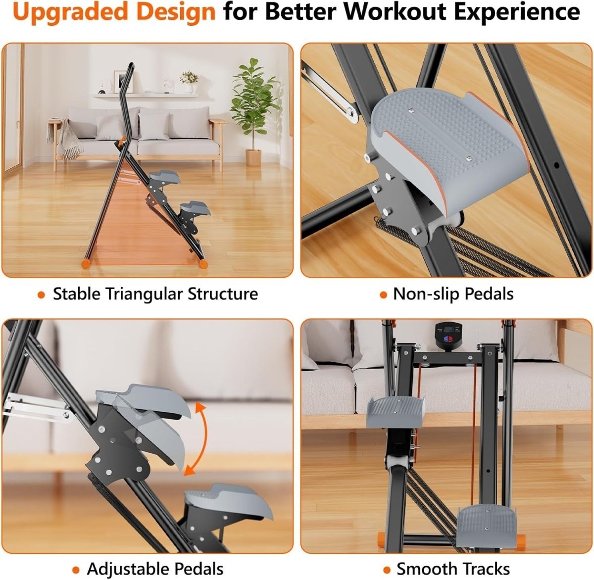 Foldable Vertical Stair Stepper Climber Adjustable Resistance Handle & Holder - Kwikley