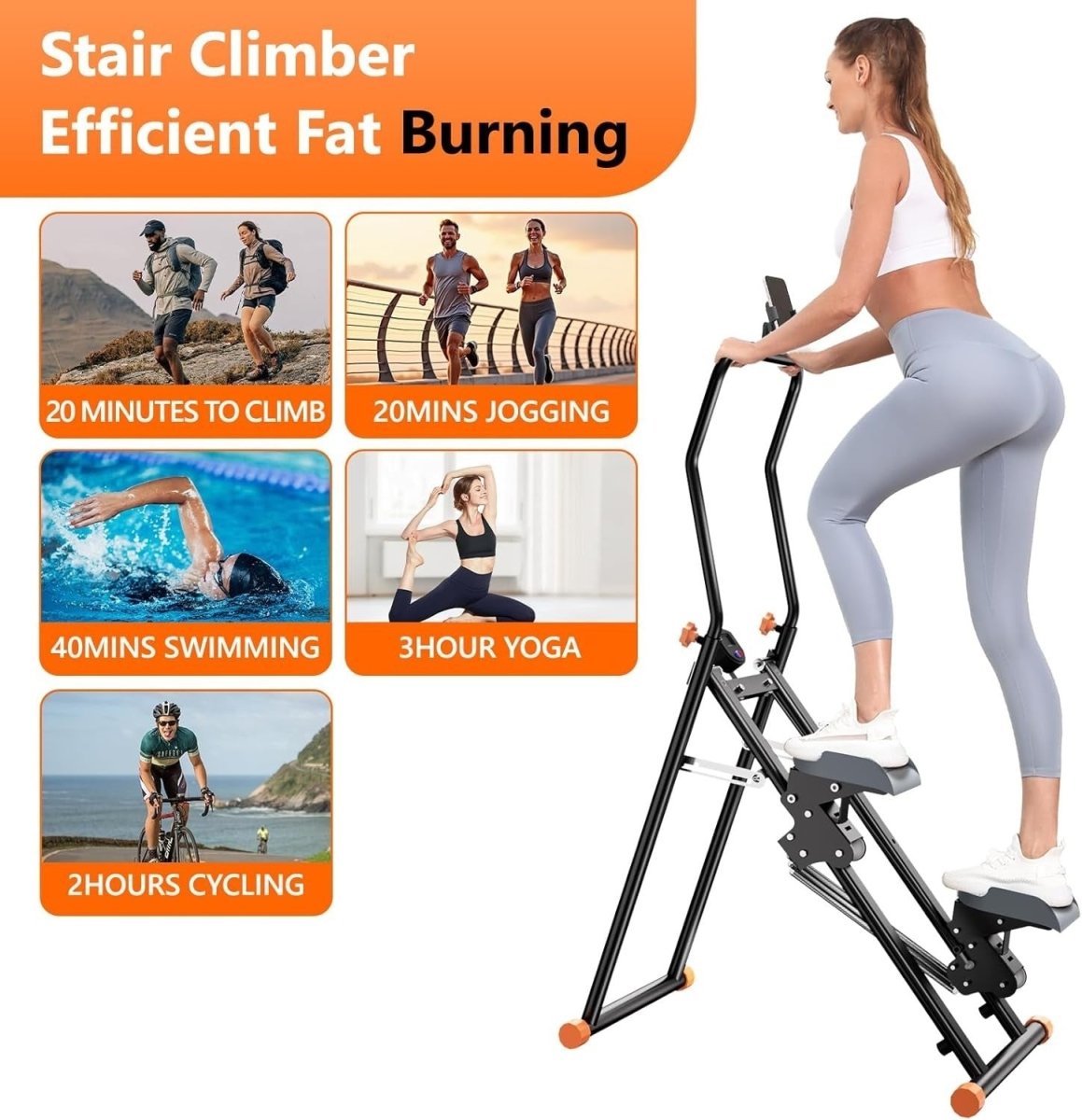 Foldable Vertical Stair Stepper Climber Adjustable Resistance Handle & Holder - Kwikley