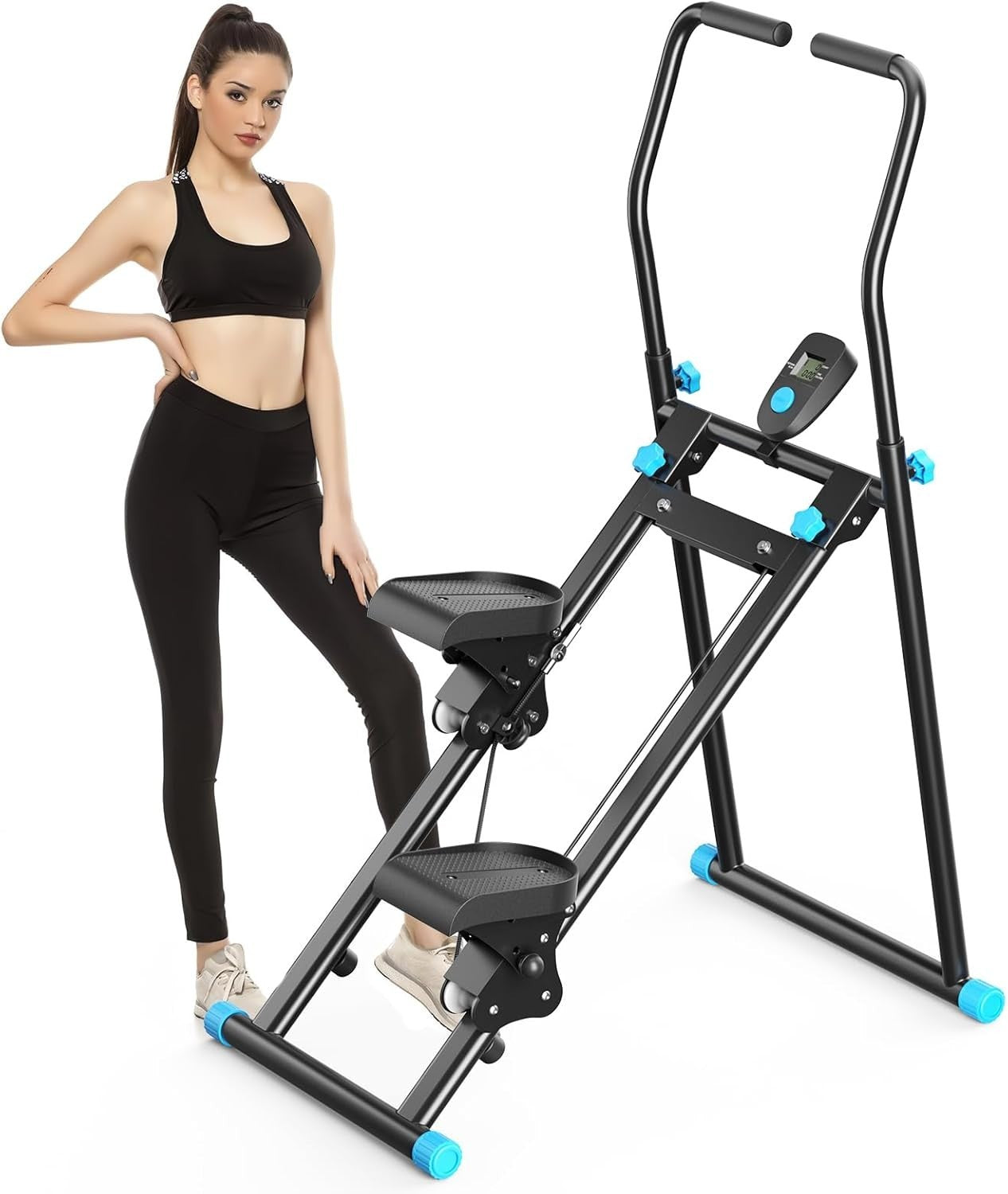Foldable Vertical Stair Stepper for Home w/ LCD Monitor, Adjustable Height - Kwikley