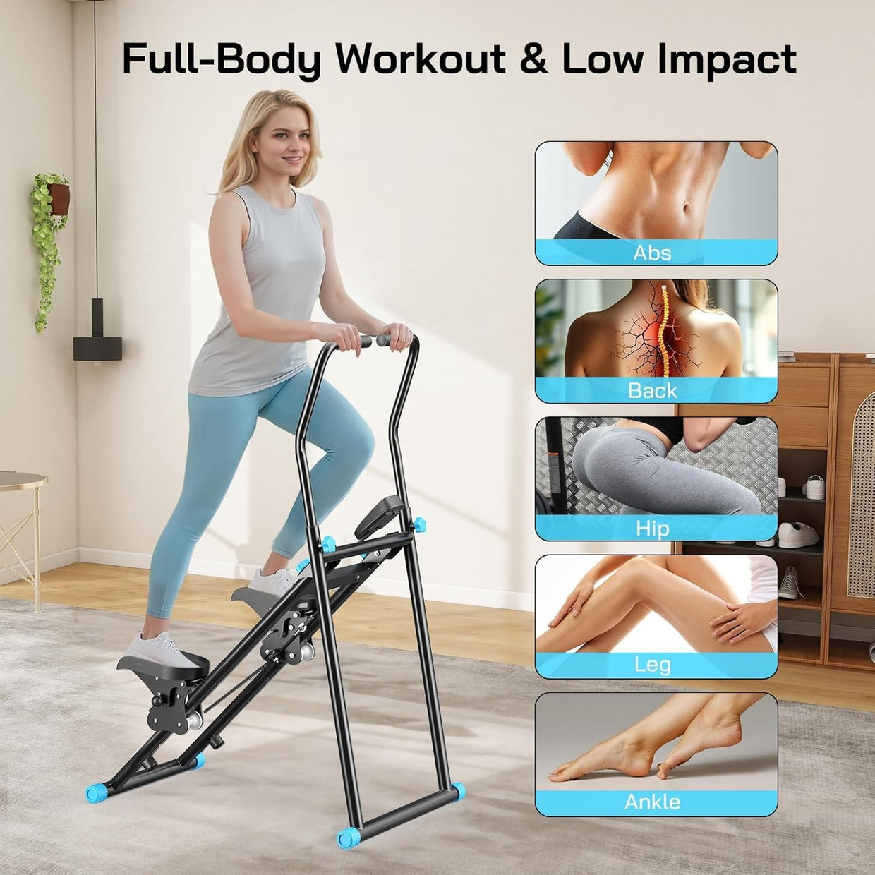 Foldable Vertical Stair Stepper for Home w/ LCD Monitor, Adjustable Height - Kwikley