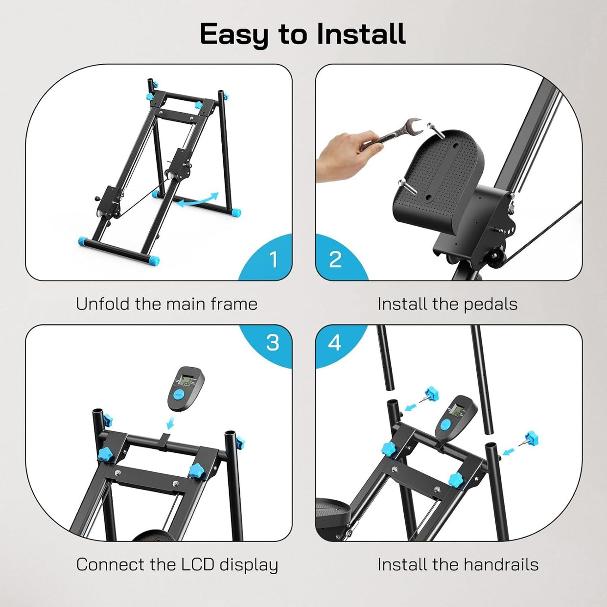 Foldable Vertical Stair Stepper for Home w/ LCD Monitor, Adjustable Height - Kwikley