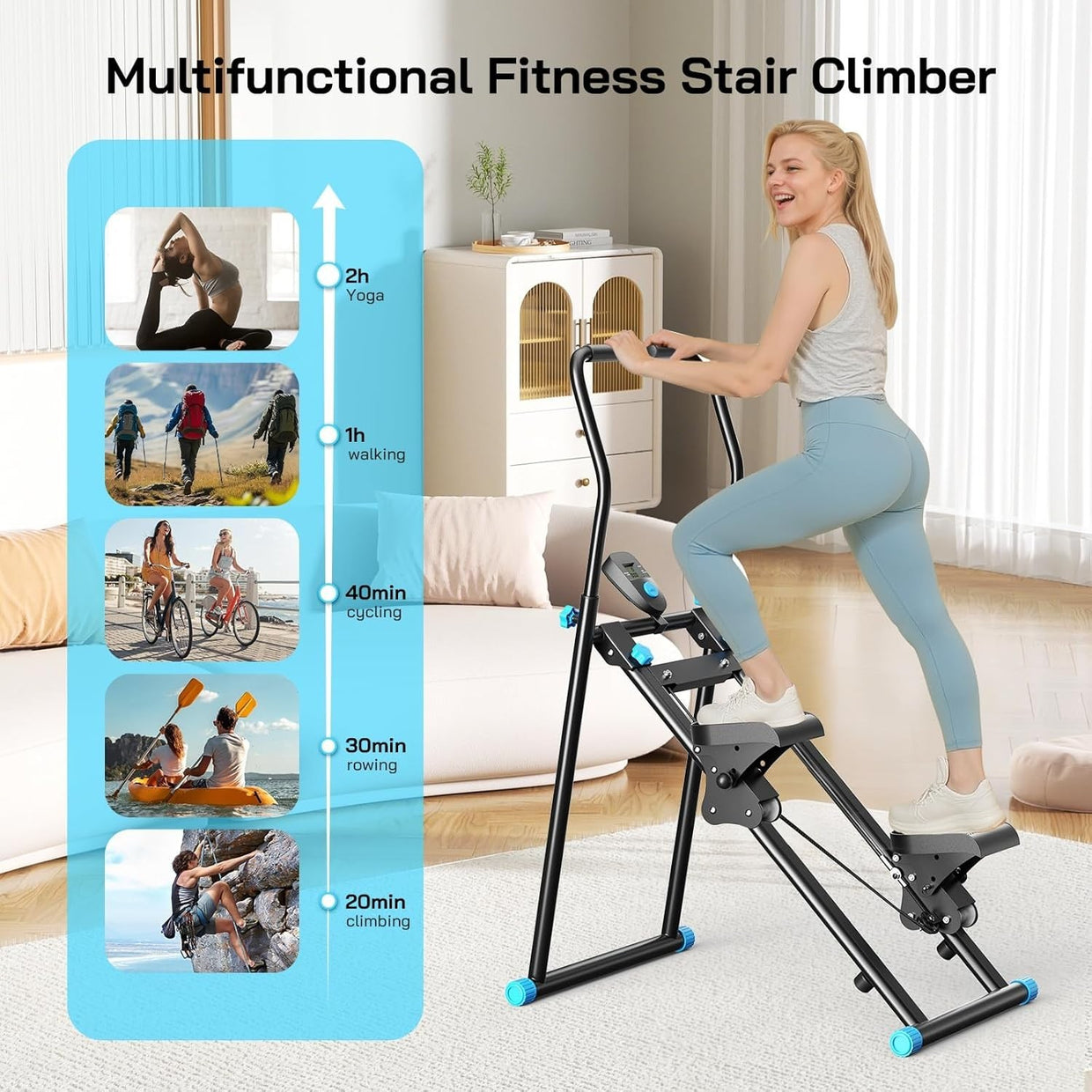 Foldable Vertical Stair Stepper for Home w/ LCD Monitor, Adjustable Height - Kwikley