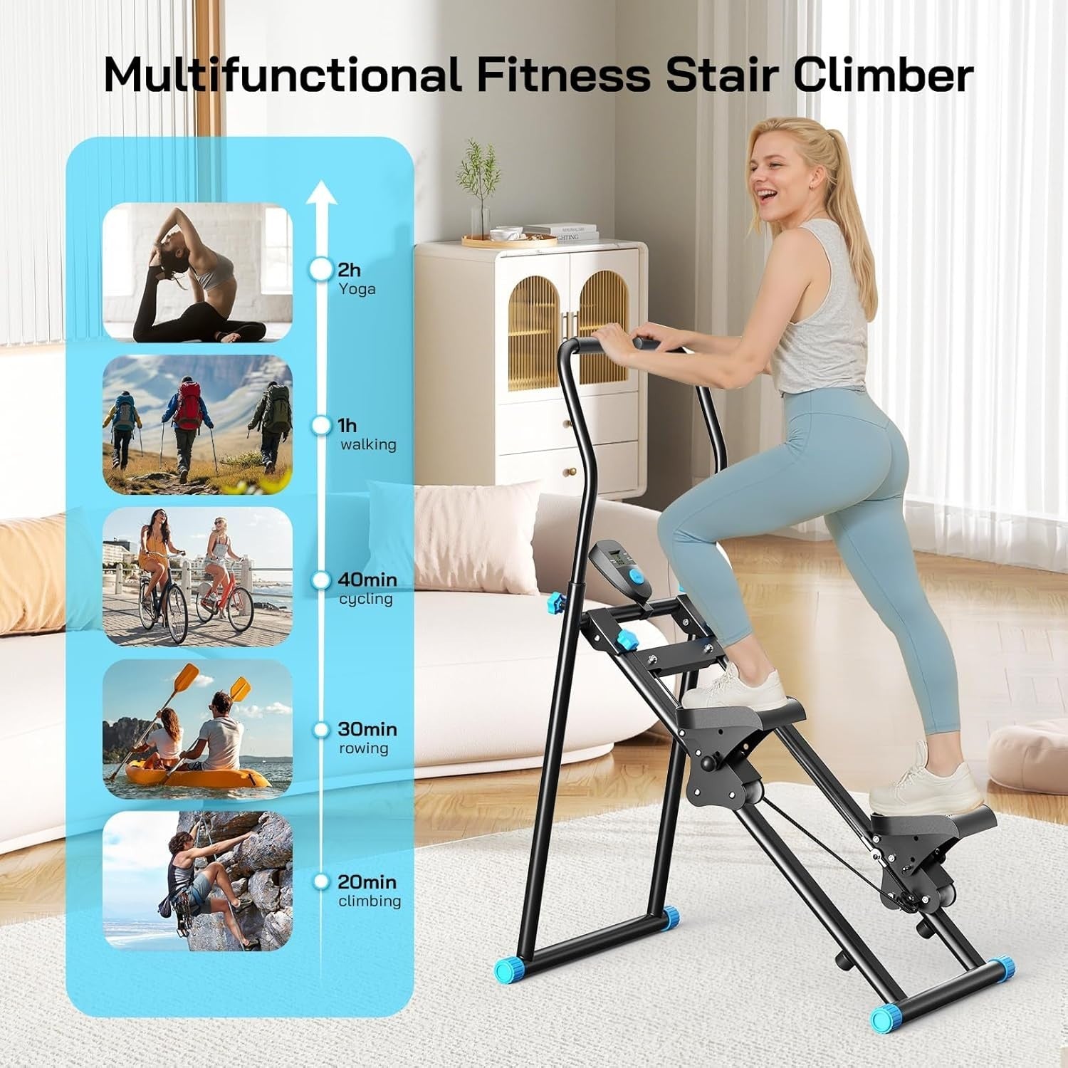 Foldable Vertical Stair Stepper for Home w/ LCD Monitor, Adjustable Height - Kwikley