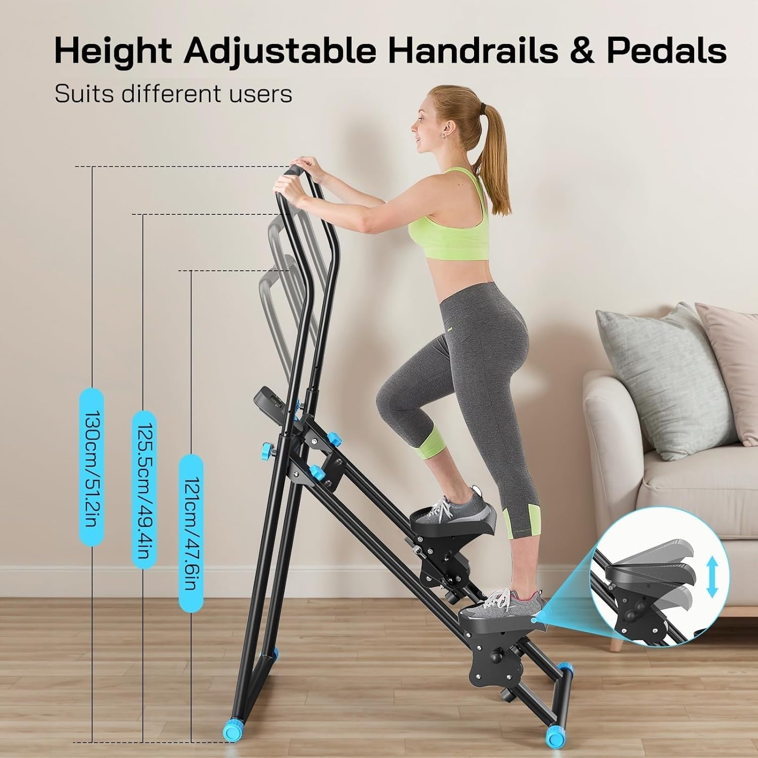 Foldable Vertical Stair Stepper for Home w/ LCD Monitor, Adjustable Height - Kwikley