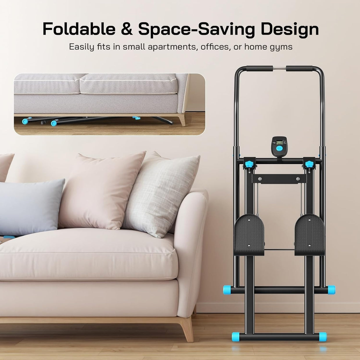 Foldable Vertical Stair Stepper for Home w/ LCD Monitor, Adjustable Height - Kwikley