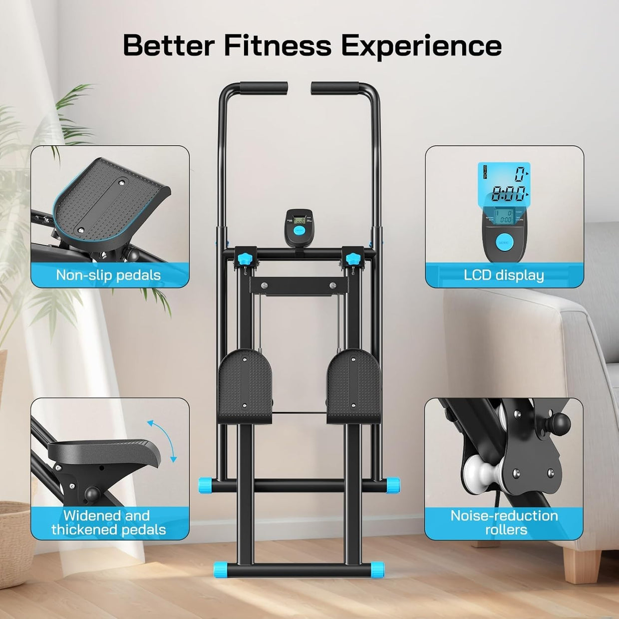 Foldable Vertical Stair Stepper for Home w/ LCD Monitor, Adjustable Height - Kwikley