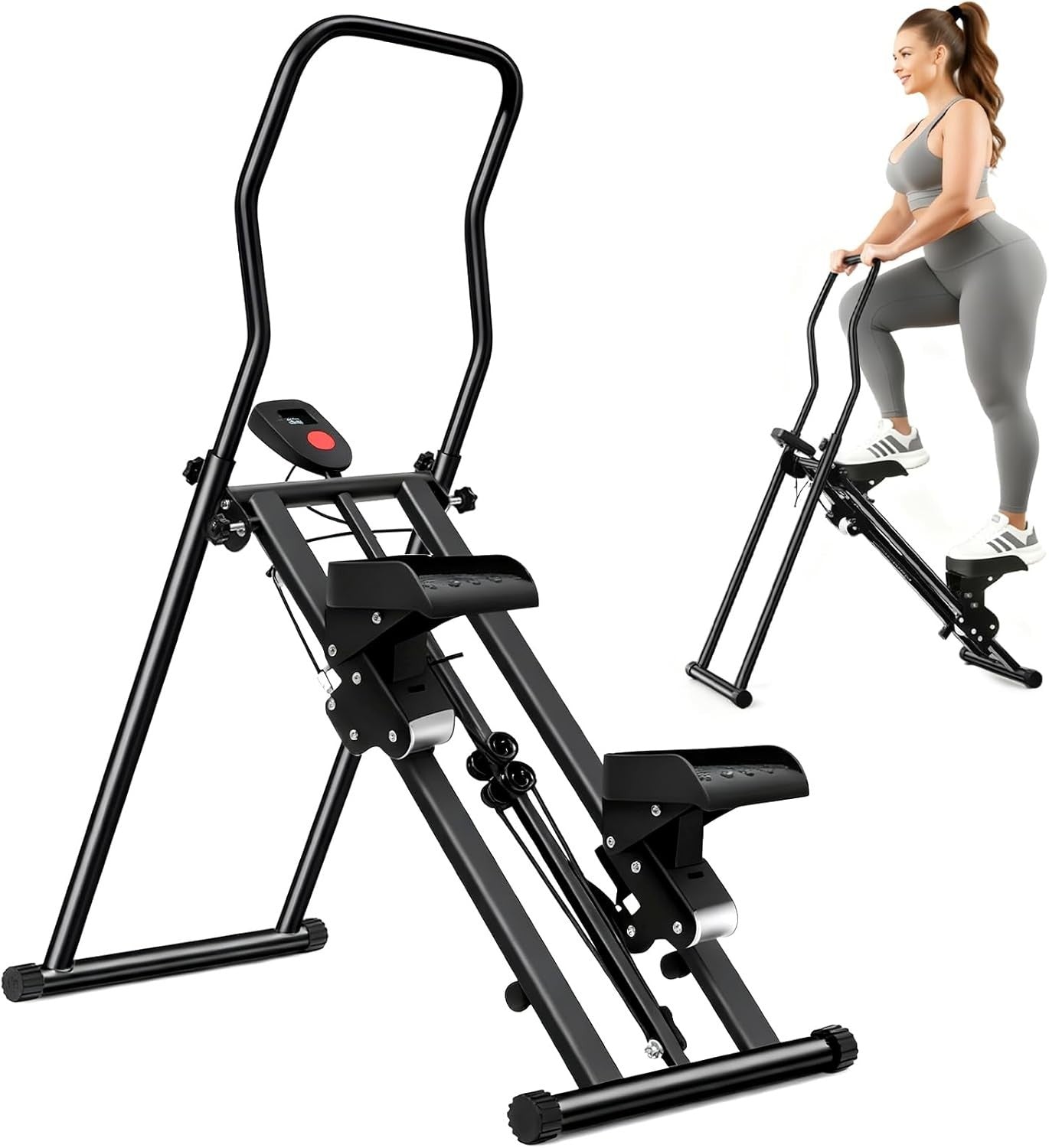 Foldable Vertical Stair Stepper w/ Adjustable Handlebar, LCD Monitor & 136kg - Kwikley