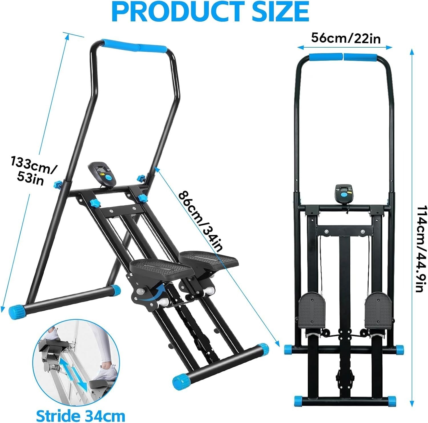 Foldable Vertical Stair Stepper w/ LCD, 3 Resistance Levels & Adjustable Pedals - Kwikley