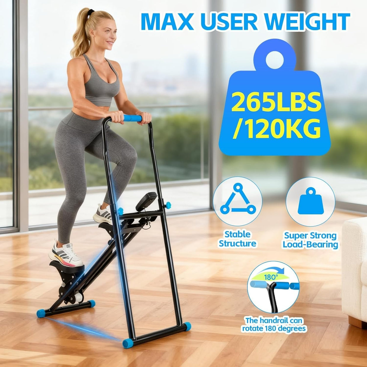 Foldable Vertical Stair Stepper w/ LCD, 3 Resistance Levels & Adjustable Pedals - Kwikley