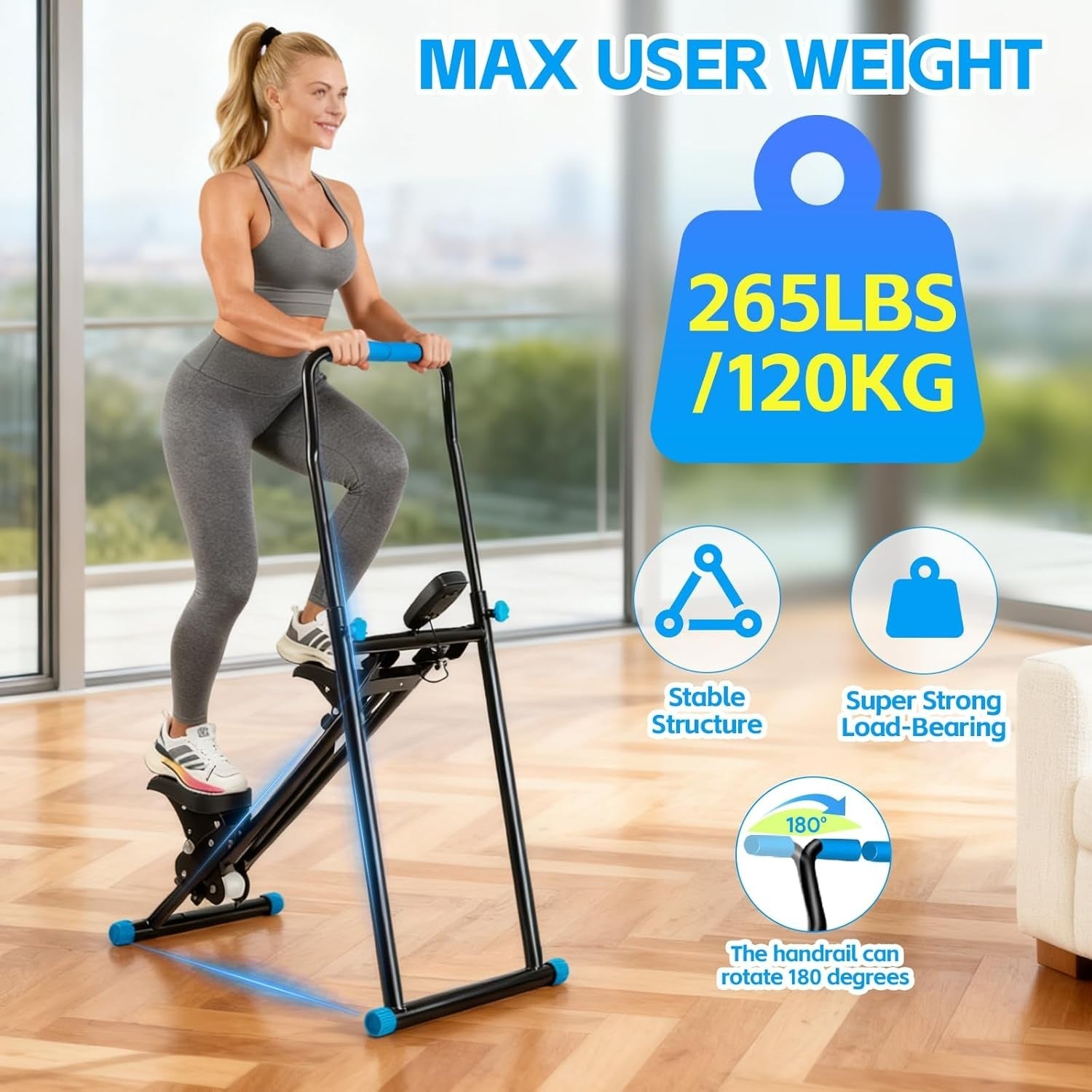 Foldable Vertical Stair Stepper w/ LCD, 3 Resistance Levels & Adjustable Pedals - Kwikley
