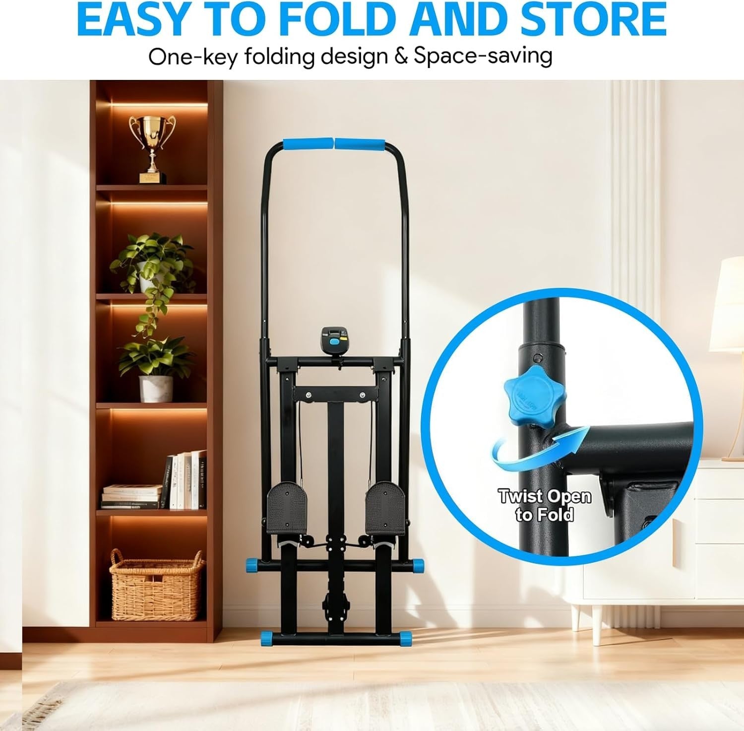 Foldable Vertical Stair Stepper w/ LCD, 3 Resistance Levels & Adjustable Pedals - Kwikley