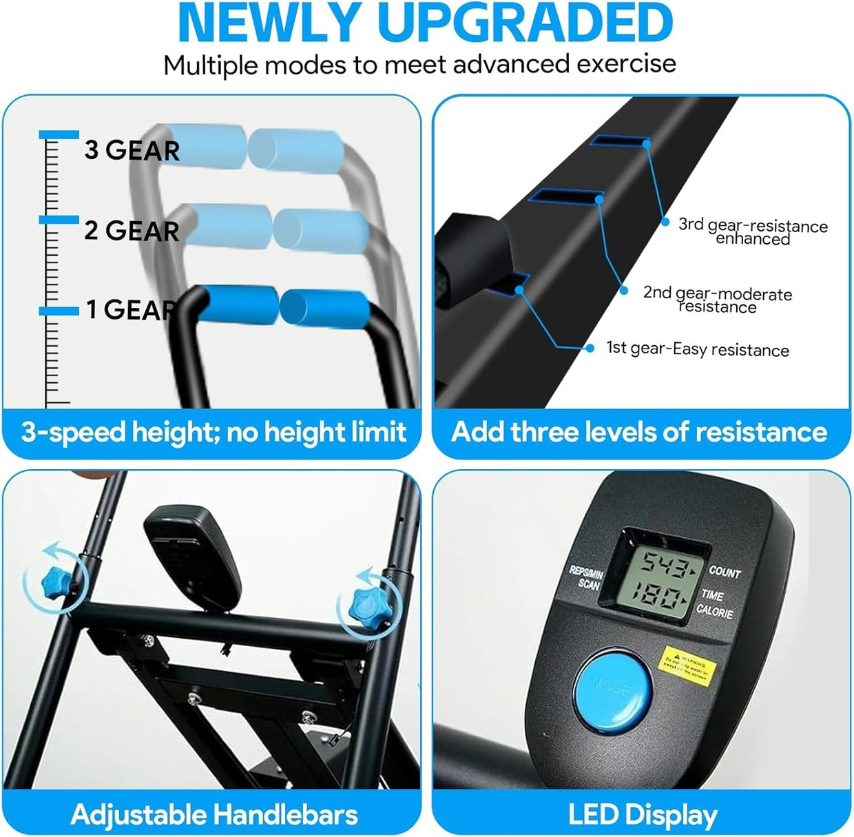 Foldable Vertical Stair Stepper w/ LCD, 3 Resistance Levels & Adjustable Pedals - Kwikley