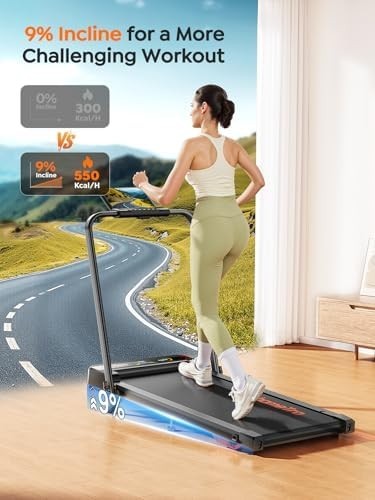 Foldable Walking Pad 12km/h Quiet Treadmill w/ Incline & Dual LED Displays - Kwikley