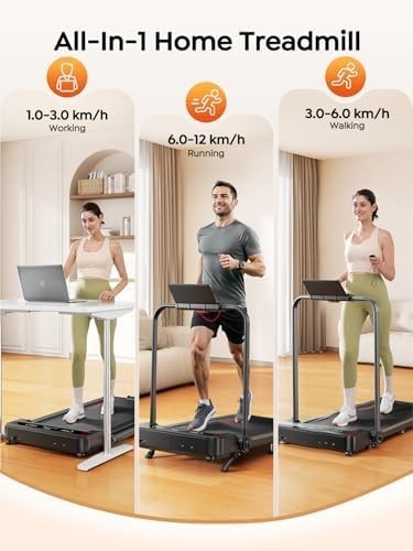 Foldable Walking Pad 12km/h Quiet Treadmill w/ Incline & Dual LED Displays - Kwikley