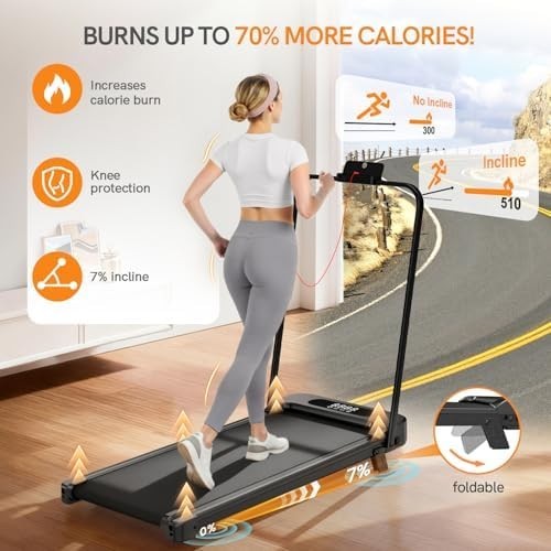 Foldable Walking Pad 7% Incline 2.5HP Under Desk Treadmill 130kg Handle Bar - Kwikley