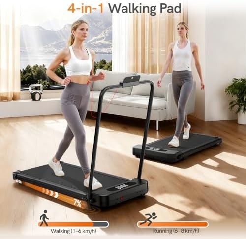 Foldable Walking Pad 7% Incline 2.5HP Under Desk Treadmill 130kg Handle Bar - Kwikley
