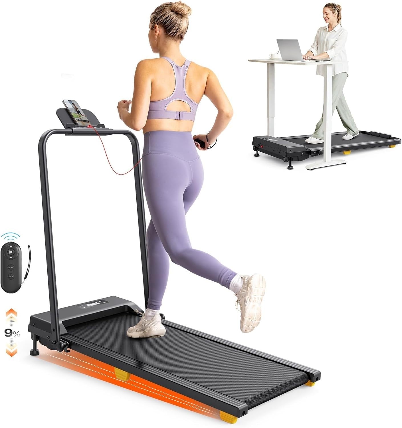 Foldable Walking Pad 9% Incline 10km/h Under Desk Treadmill Quiet Motor HIIT - Kwikley