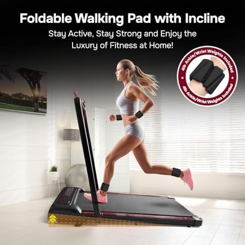 Foldable Walking Pad Treadmill 12km/h Incline with Remote & Ankle Weights - Kwikley