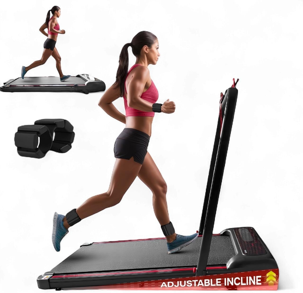 Foldable Walking Pad Treadmill 12km/h Incline with Remote & Ankle Weights - Kwikley