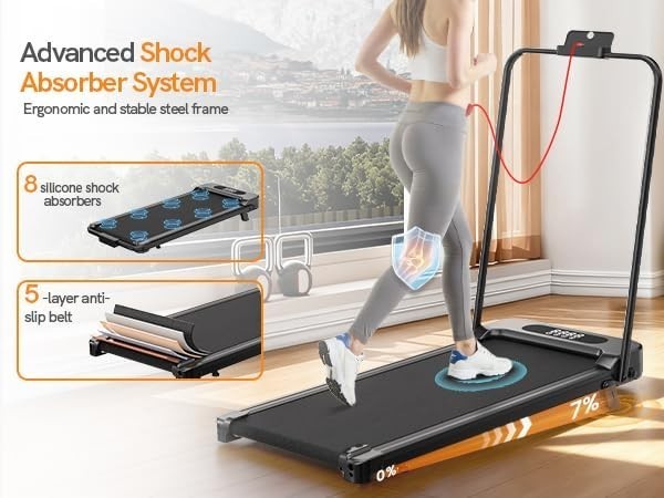 Foldable Walking Pad Treadmill 7% Incline 8KM/H LED Display Remote - Kwikley