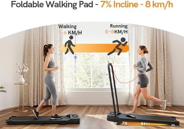 Foldable Walking Pad Treadmill 7% Incline 8KM/H LED Display Remote - Kwikley