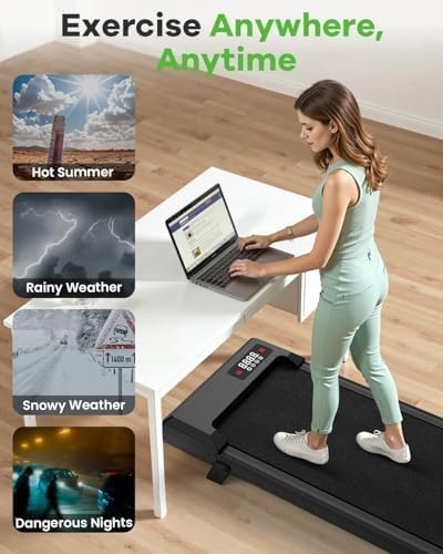 Foldable Walking Pad Treadmill 8KM/H Incline LED Remote Compact Home Office - Kwikley