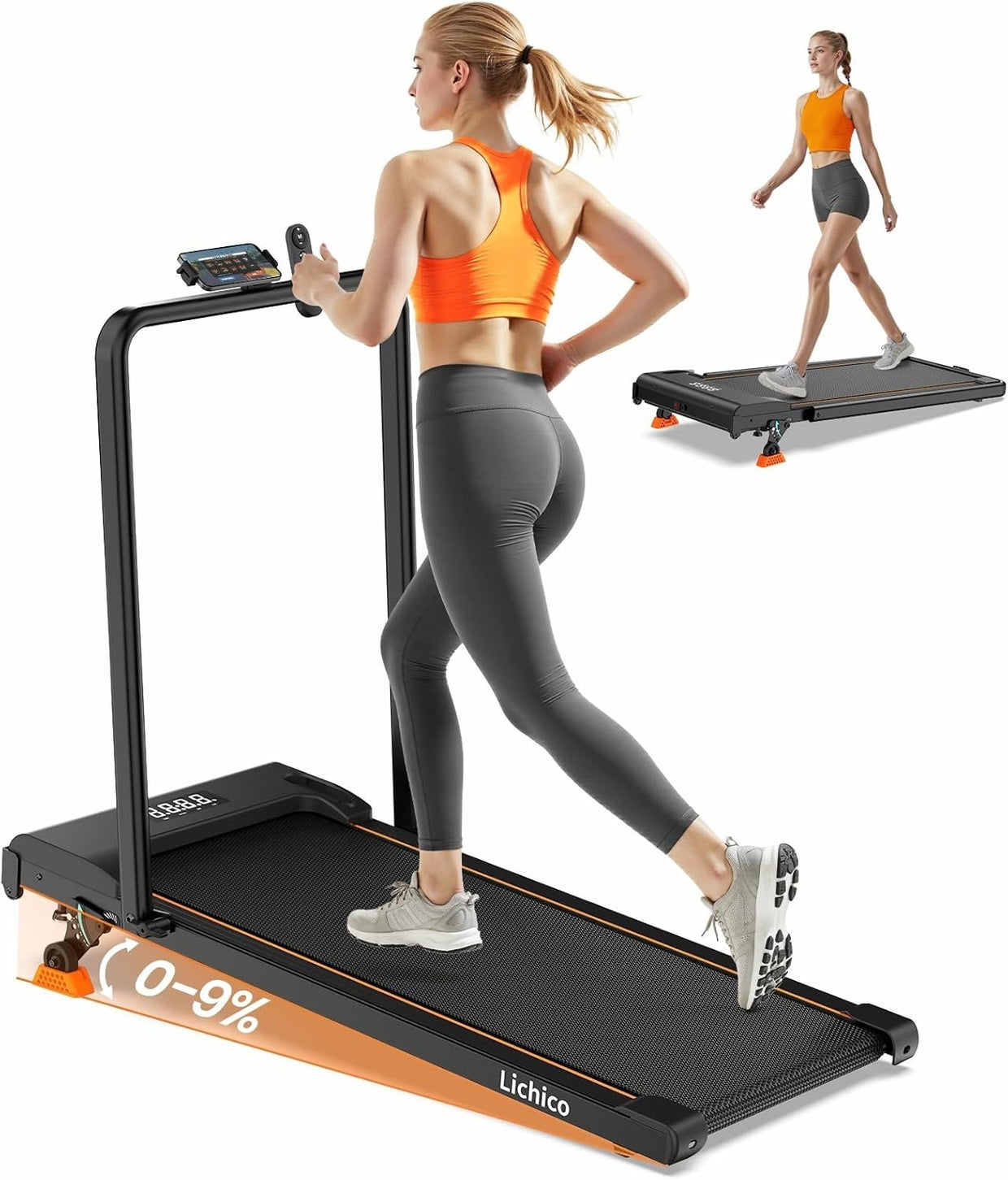 Foldable Walking Pad Treadmill 9% Incline 2.5HP Wide Belt Handle Home Office - Kwikley