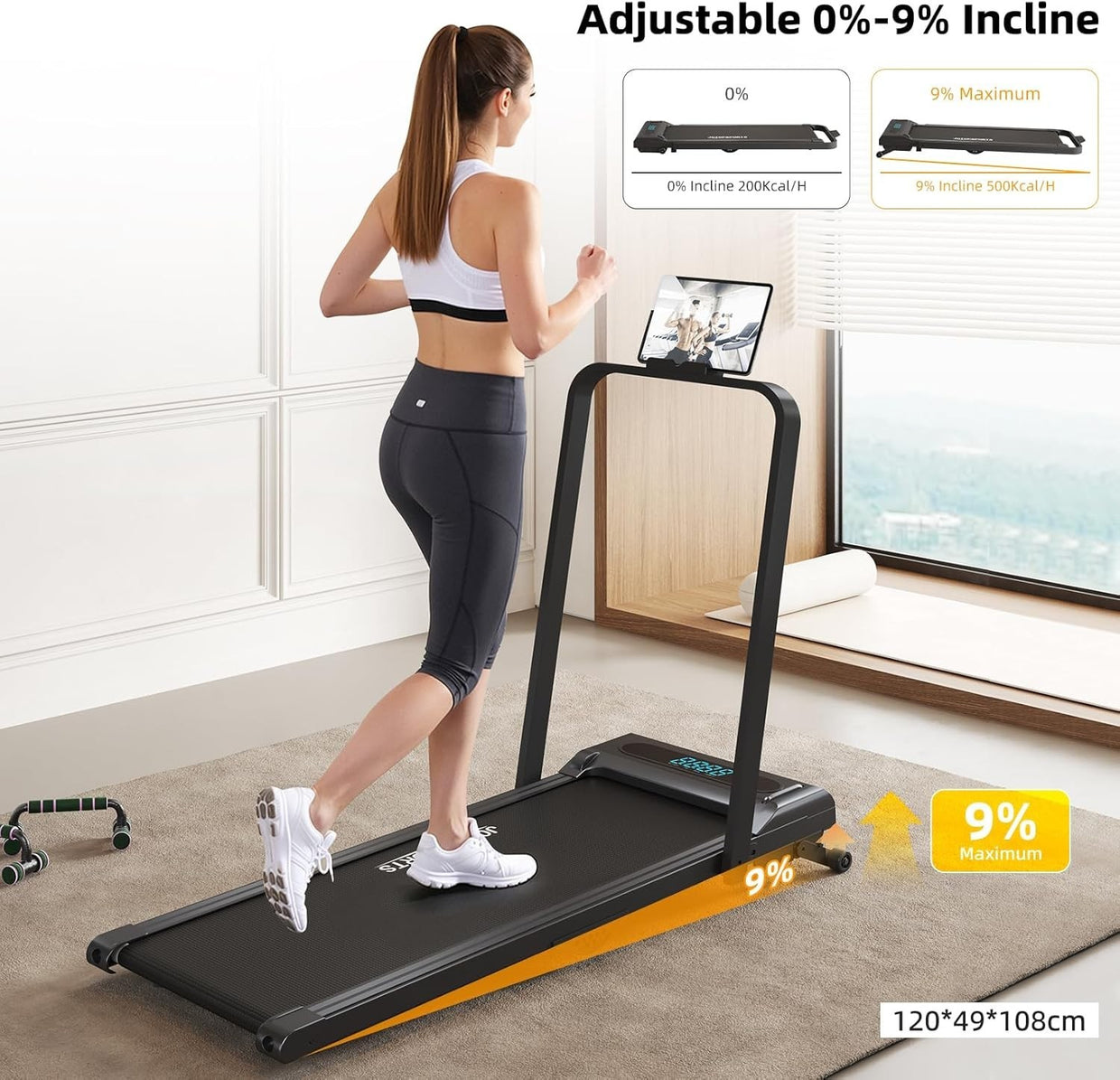 Foldable Walking Treadmill 9% Incline Under Desk LED Display Grey - Kwikley