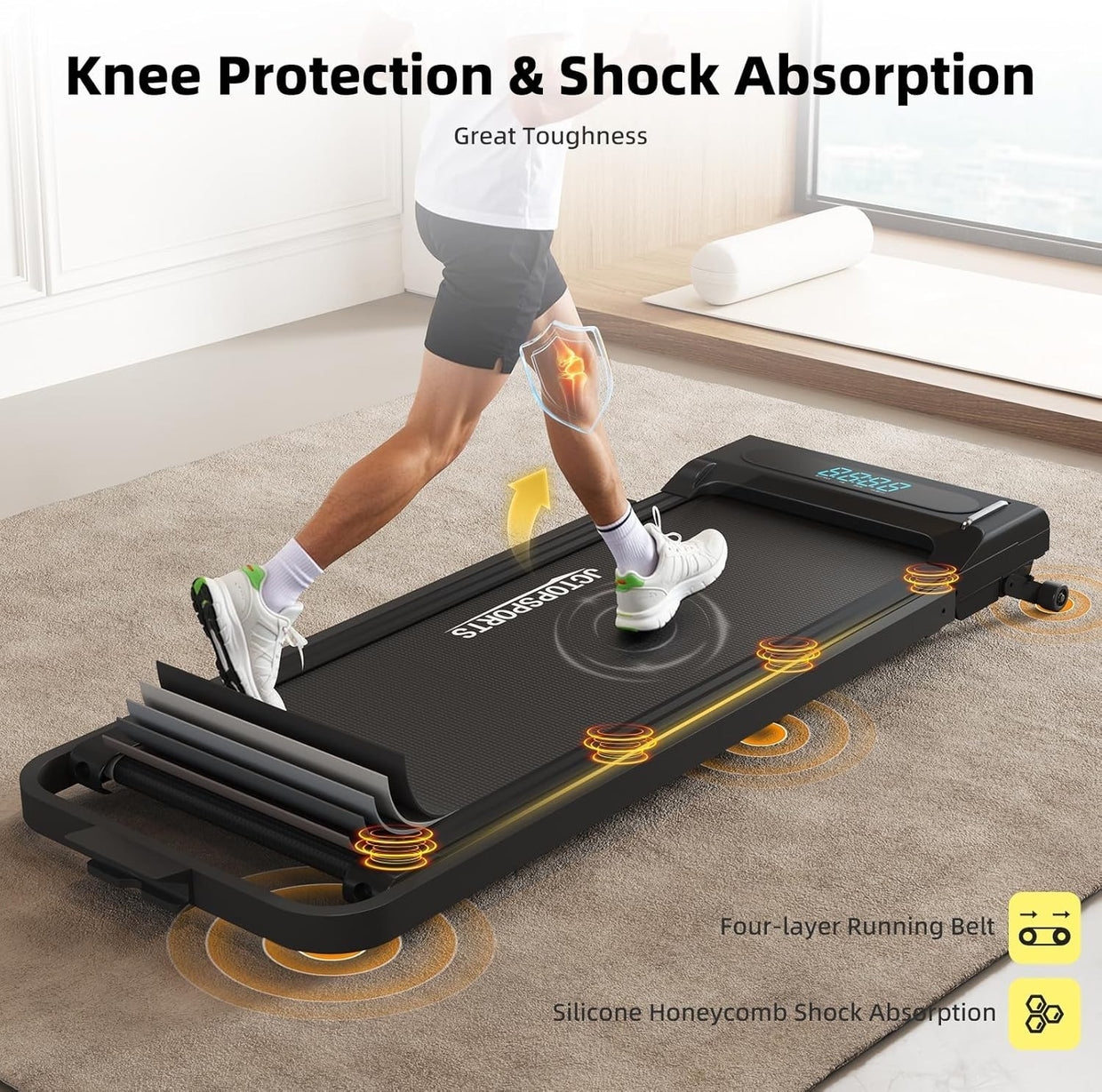 Foldable Walking Treadmill 9% Incline Under Desk LED Display Grey - Kwikley