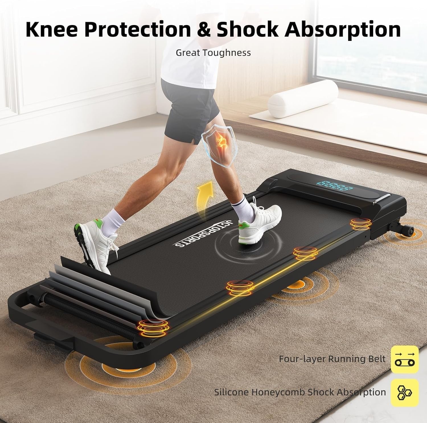 Foldable Walking Treadmill 9% Incline Under Desk LED Display Grey - Kwikley