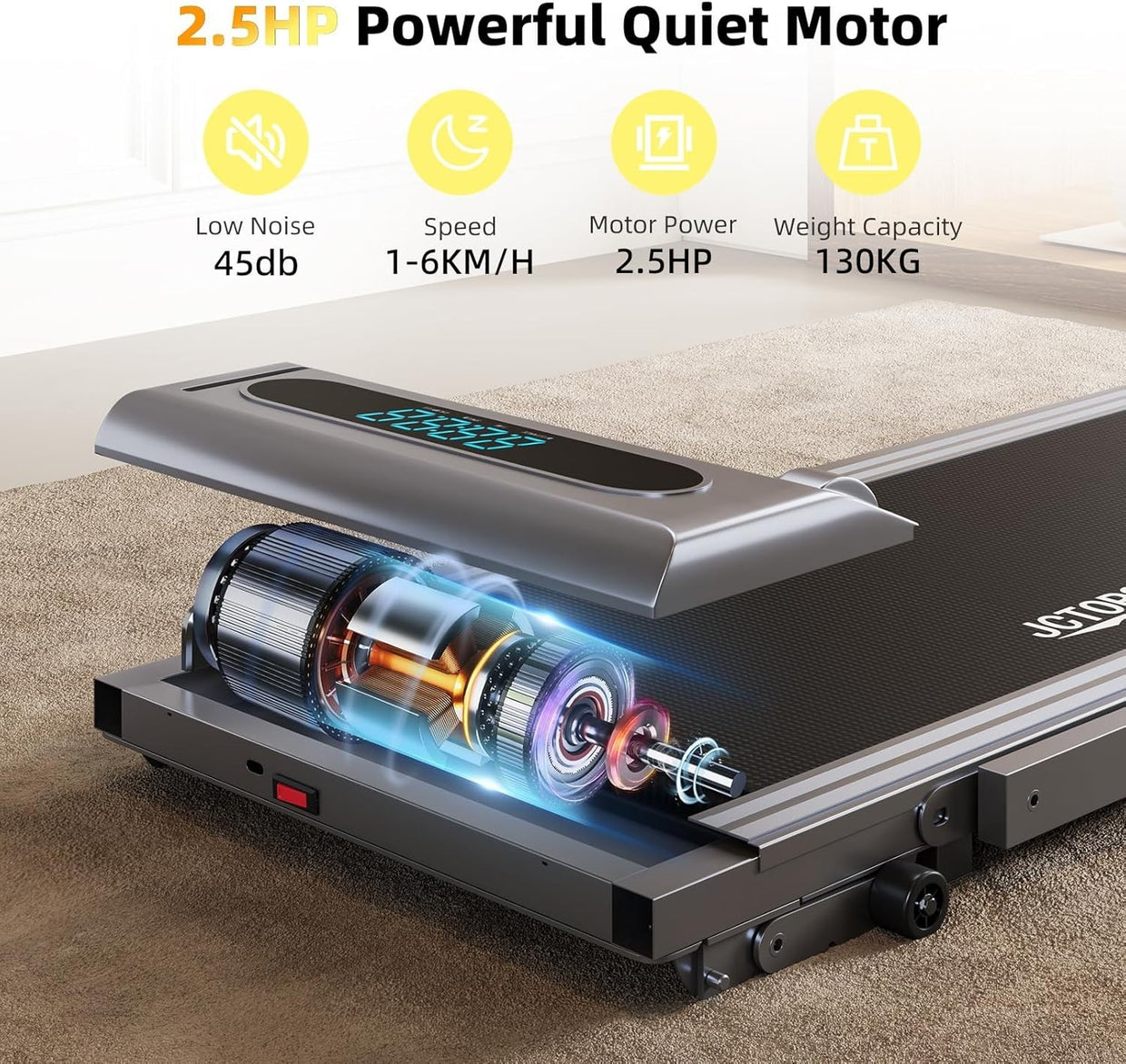 Foldable Walking Treadmill 9% Incline Under Desk LED Display Grey - Kwikley