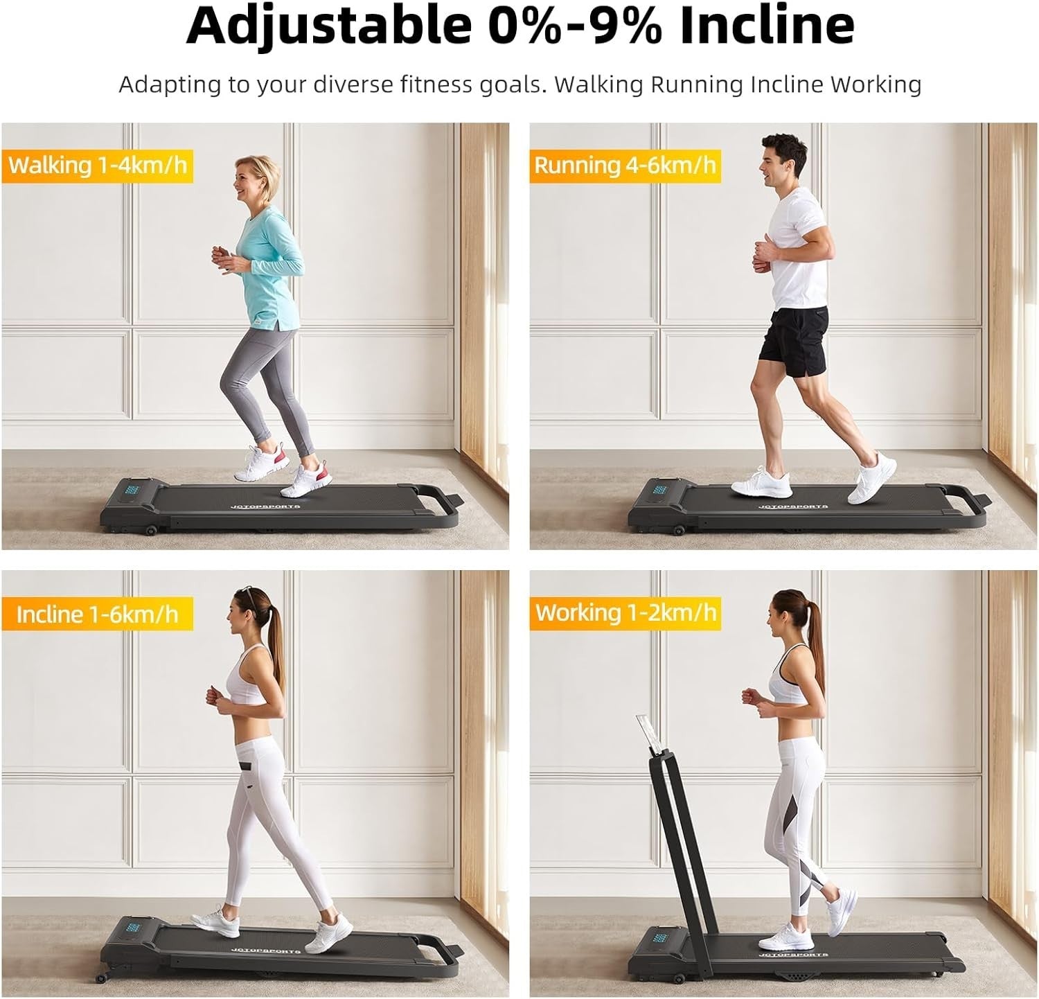 Foldable Walking Treadmill 9% Incline Under Desk LED Display Grey - Kwikley