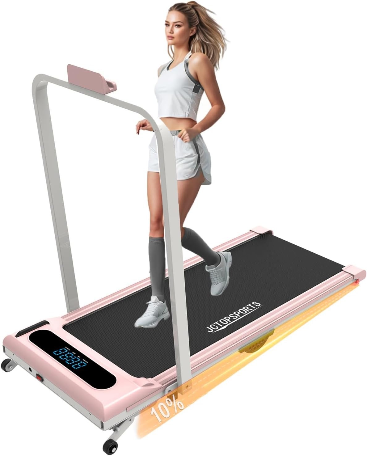 Foldable Walking Treadmill 9% Incline Under Desk LED Display Pink - Kwikley