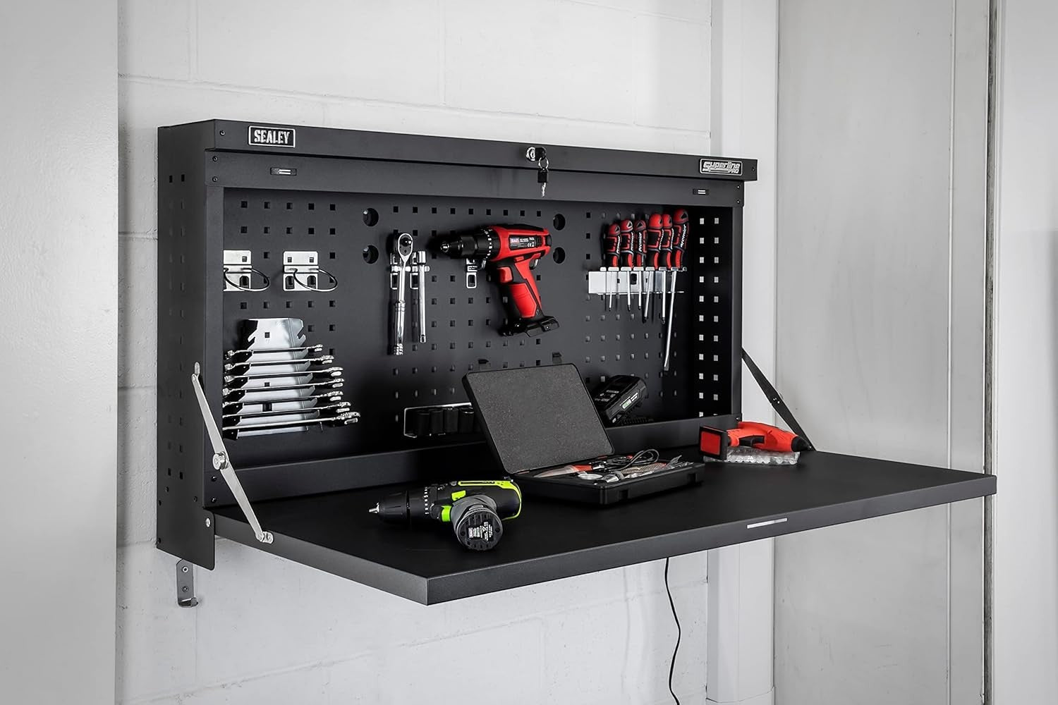 Foldable Wall Mounted Workbench 1100mm Heavy Duty 100kg Pegboard Tool Station - Kwikley
