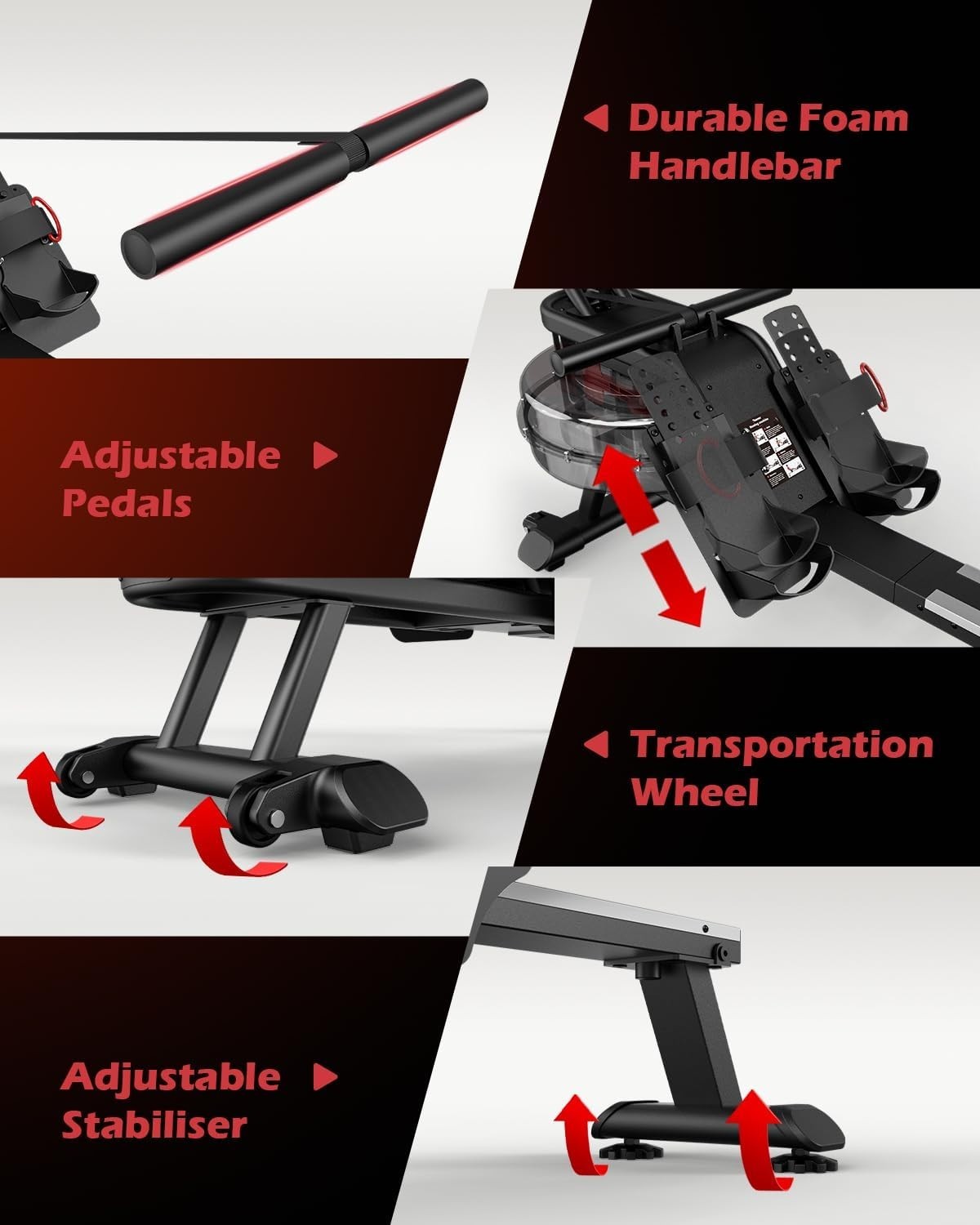 Foldable Water Rowing Machine 6 - Level Resistance Bluetooth LCD Home Rower 350LB - Kwikley