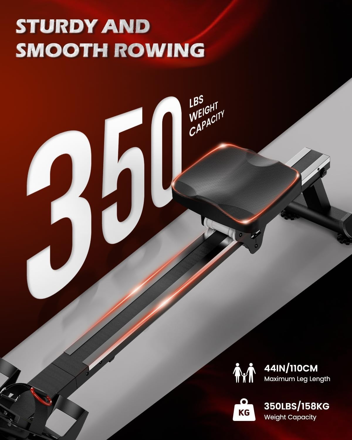 Foldable Water Rowing Machine 6 - Level Resistance Bluetooth LCD Home Rower 350LB - Kwikley