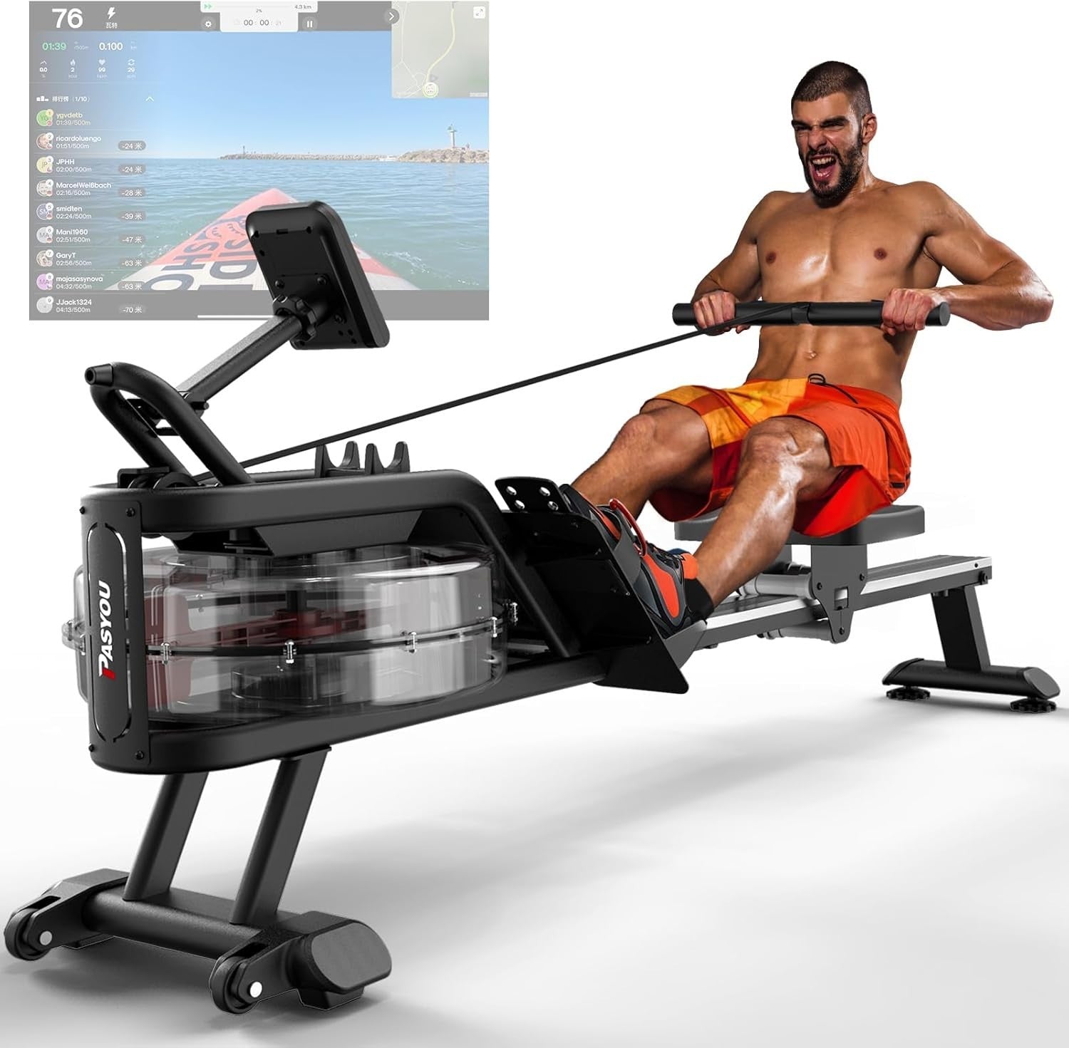 Foldable Water Rowing Machine 6 - Level Resistance Bluetooth LCD Home Rower 350LB - Kwikley
