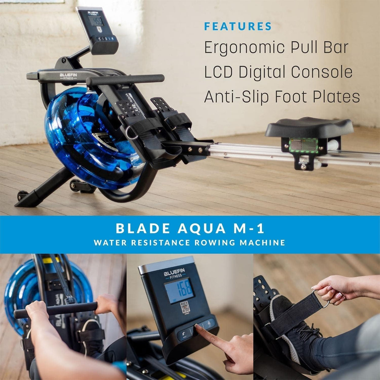 Foldable Water Rowing Machine 6 - Level Resistance LCD App Home Rower 120KG - Kwikley