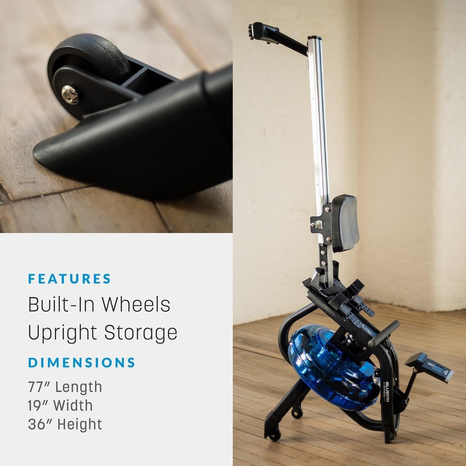 Foldable Water Rowing Machine 6 - Level Resistance LCD App Home Rower 120KG - Kwikley