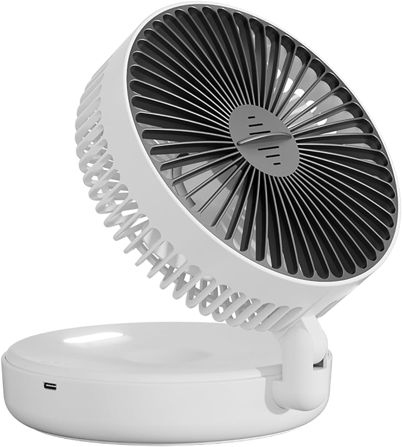 Foldable White Table Fan w Night Light 5 - Speed Quiet Rechargeable Air Circulator - Kwikley