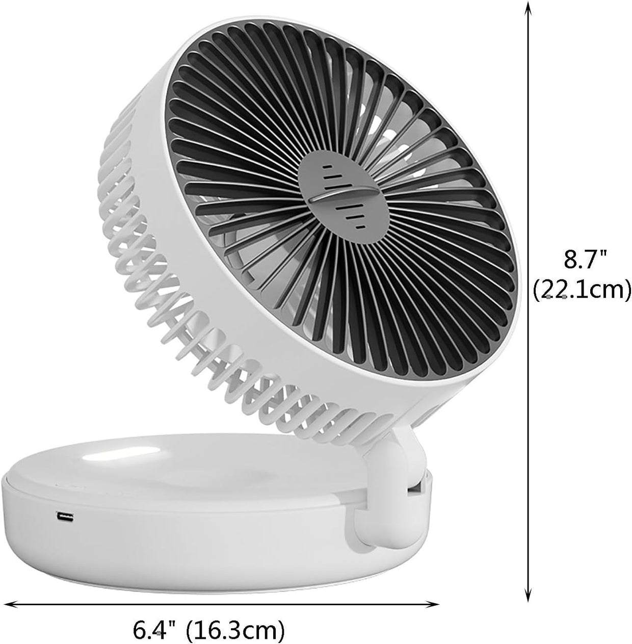 Foldable White Table Fan w Night Light 5 - Speed Quiet Rechargeable Air Circulator - Kwikley