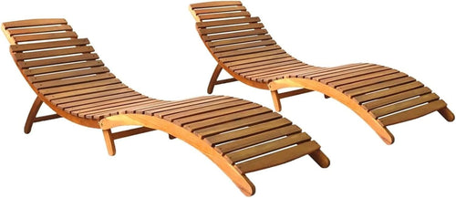 Foldable Wooden Sun Loungers Set – Waterproof Acacia Patio Daybeds 2pcs - Kwikley