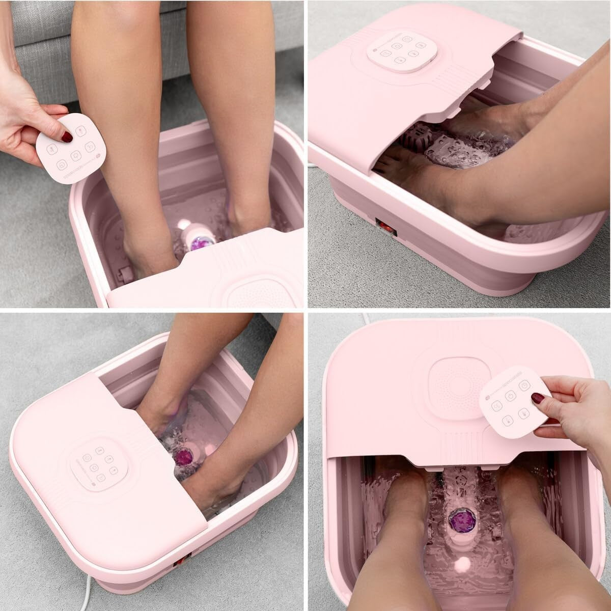 Foldaway Heated Foot Spa Bath w/ Rollers Bubbles Remote Pedicure Pink - Kwikley