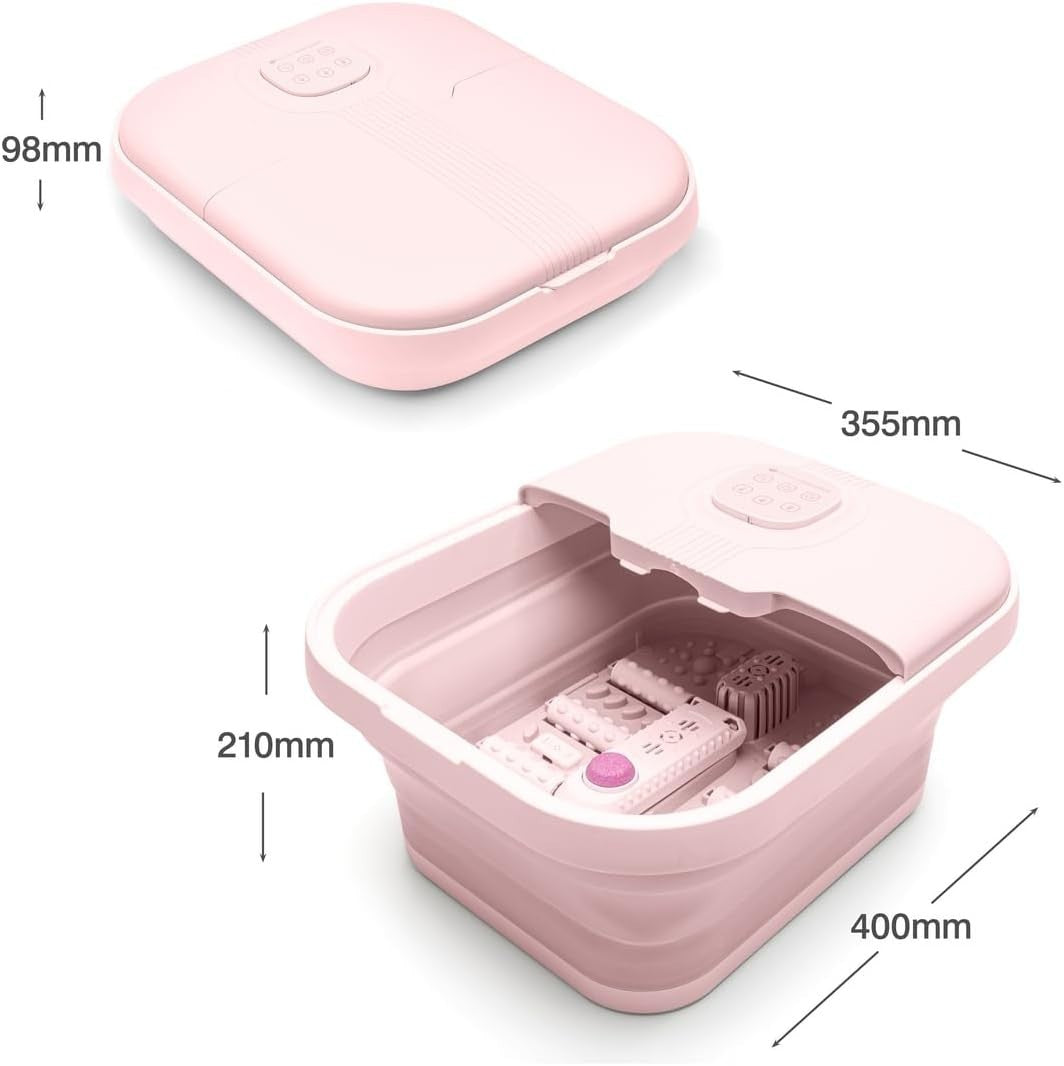 Foldaway Heated Foot Spa Bath w/ Rollers Bubbles Remote Pedicure Pink - Kwikley