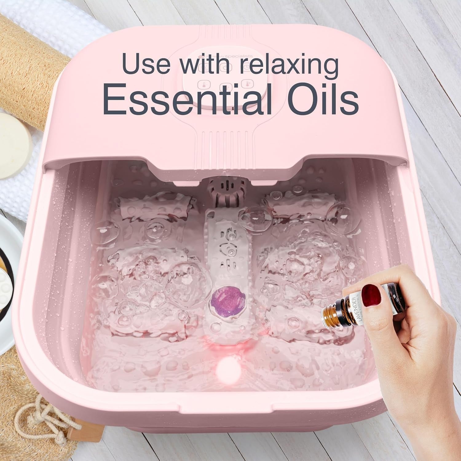 Foldaway Heated Foot Spa Bath w/ Rollers Bubbles Remote Pedicure Pink - Kwikley