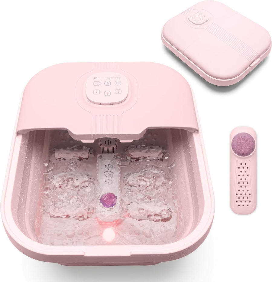 Foldaway Heated Foot Spa Bath w/ Rollers Bubbles Remote Pedicure Pink - Kwikley