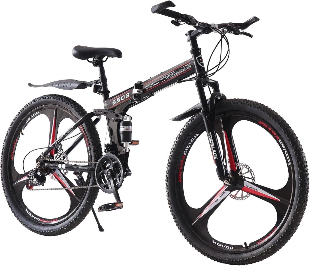 Folding 21-Speed MTB Bike 27.5" Dual Suspension Mens Womens Off Road - Kwikley