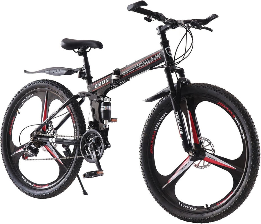 Folding 21-Speed MTB Bike 27.5" Dual Suspension Mens Womens Off Road - Kwikley