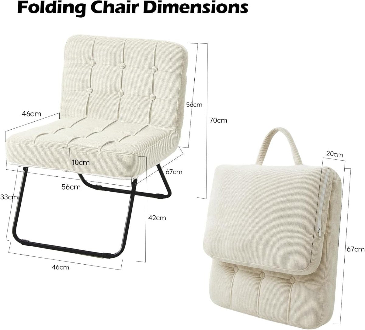 Folding Accent Chair Corduroy Lounge Seat Metal Legs Cream - Kwikley